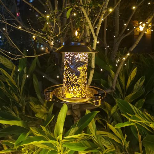 Luxury Outdoor Courtyard Garden Tree Hanging Lamp, Iron Art Hanging Decoration, Feeding Solar Powered Bird Feeder