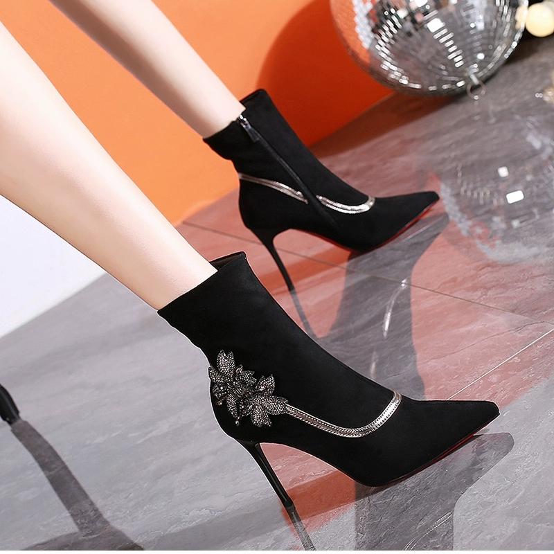 Fashion 2025 Fashionable and Simple Suede Crystal Rhinestone Tassel Ankle Boots Sexy Pointed Toe New Arrivals Fashion Women  Boots