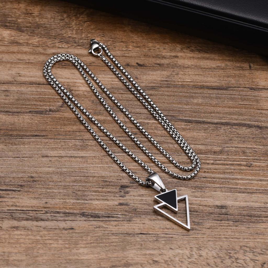 Vnox New Fashion Triangle Pendant Necklace for Men Boys, Minimalist Stainless Steel Hollow Geometric Collar Male Jewelry Gift
