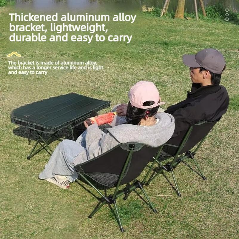 Outdoor Folding Table and Chair Three-Piece Set for Picnic Camping Portable Foldable Moon Chair Aluminum Alloy and Chair Set