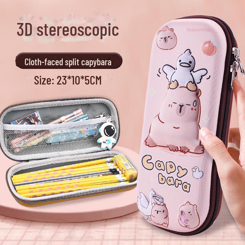 Estojo de Lápis de Camada Dupla 3D - Bolsa de Papelaria de Grande Capacidade para Alunos do Ensino Fundamental
