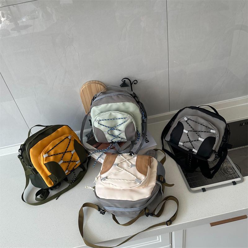 Trendy Korean Style Kids Backpack Fashionable Color Block Canvas Backpack For Boys Girls