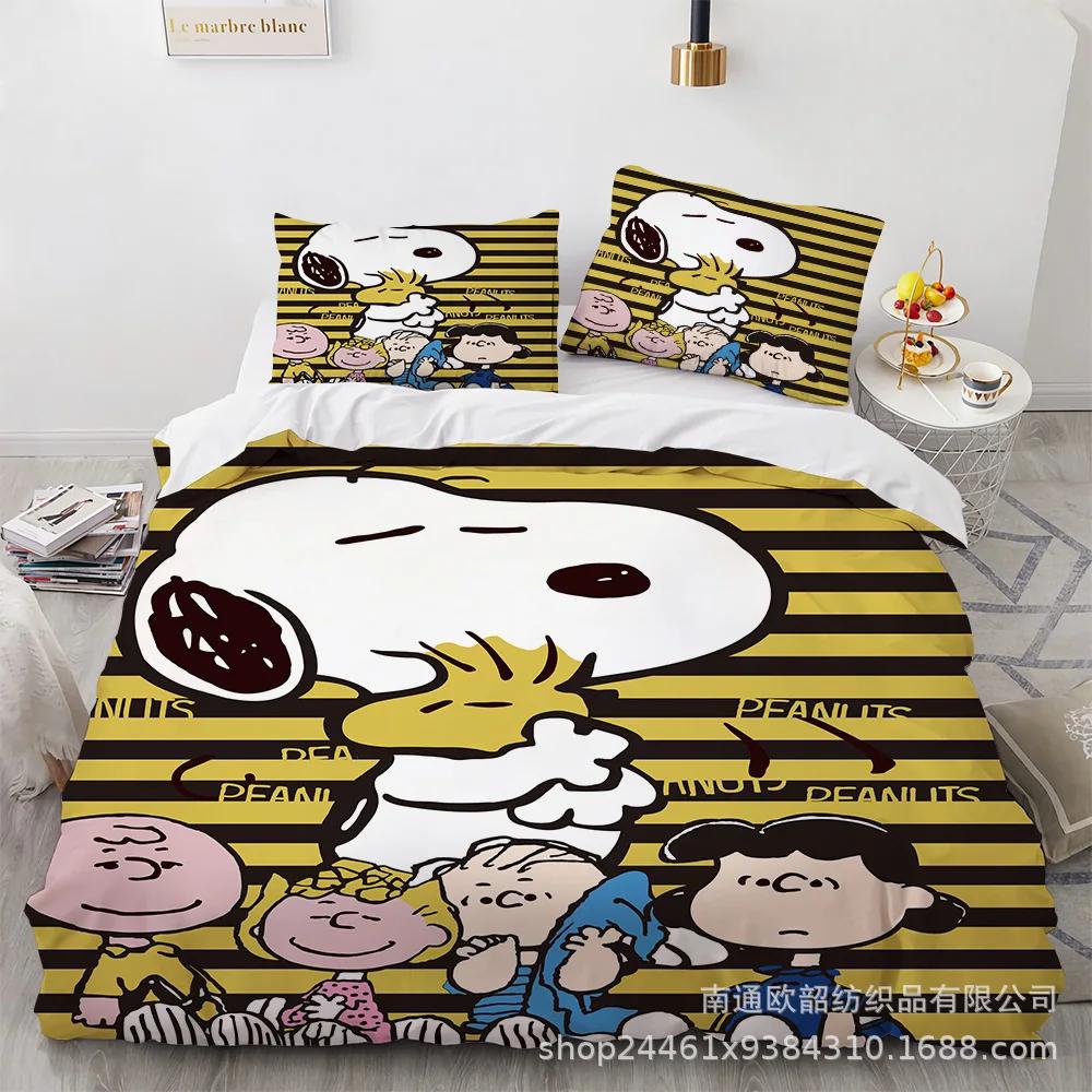 Snoopy Cute Print Bedding Sets Comforter Quilt Bed Cover Duvet Cover Pillow Case 2-3 Pieces Sets Kids Adult Size Home Decor
