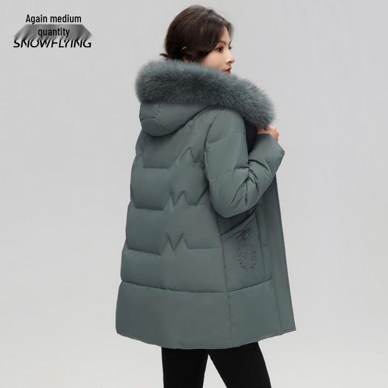 XueZhongFei Women's Mid-Length Hooded Down Jacket with Fox Fur Collar