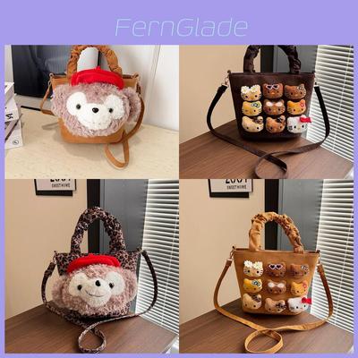 Duffy Cat Pattern Nylon Crossbody Bag With Plush Details For Casual Wear