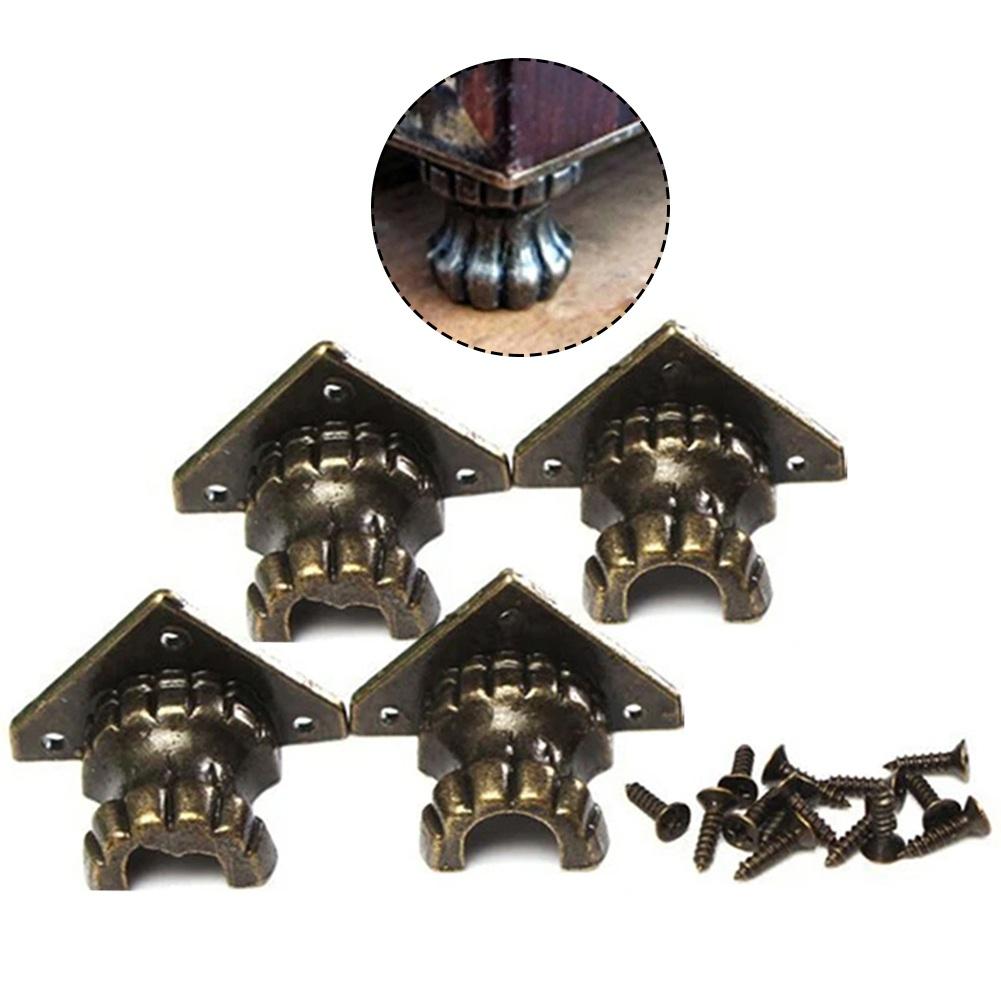PCS Antique Wooden Box Cabinet Alloy Corner Protector Four Sided Foot Support