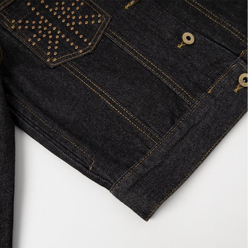 Womens Short Denim Jacket With Leopard Collar Rivet Pockets Streetwear Chic Oversized Fit