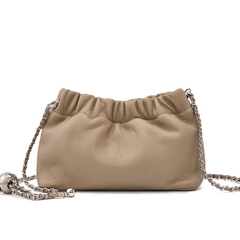 Genuine Leather Bag 2026 Popular Chain Armpit Bag Women's Cloud Pleated Bag Women's Bag Cowhide One-shoulder Crossbody Bag Gold Ball Chain
