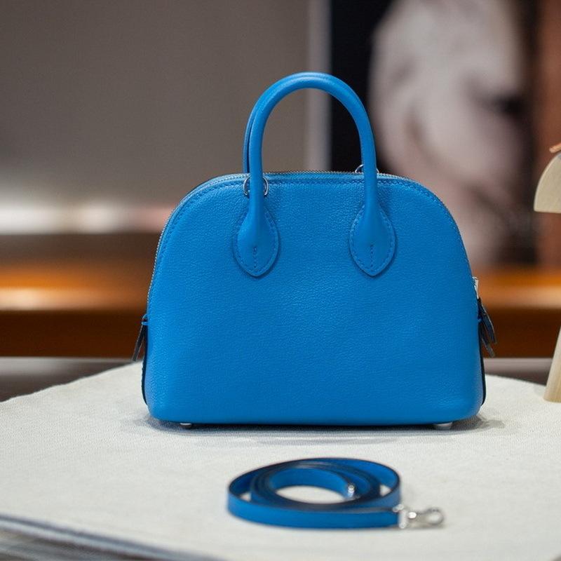 25 New Semi-handmade Wax Wire Steel Hardware First Layer Evercolor Leather Mini Shell Bag, Bowling Handbag