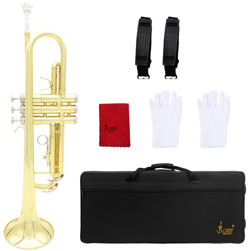 SLADE Bb Trumpet for Beginner B Flat Premium Brass body Colorful Trumpet Professional Brass Musical Instrument with Case Gloves