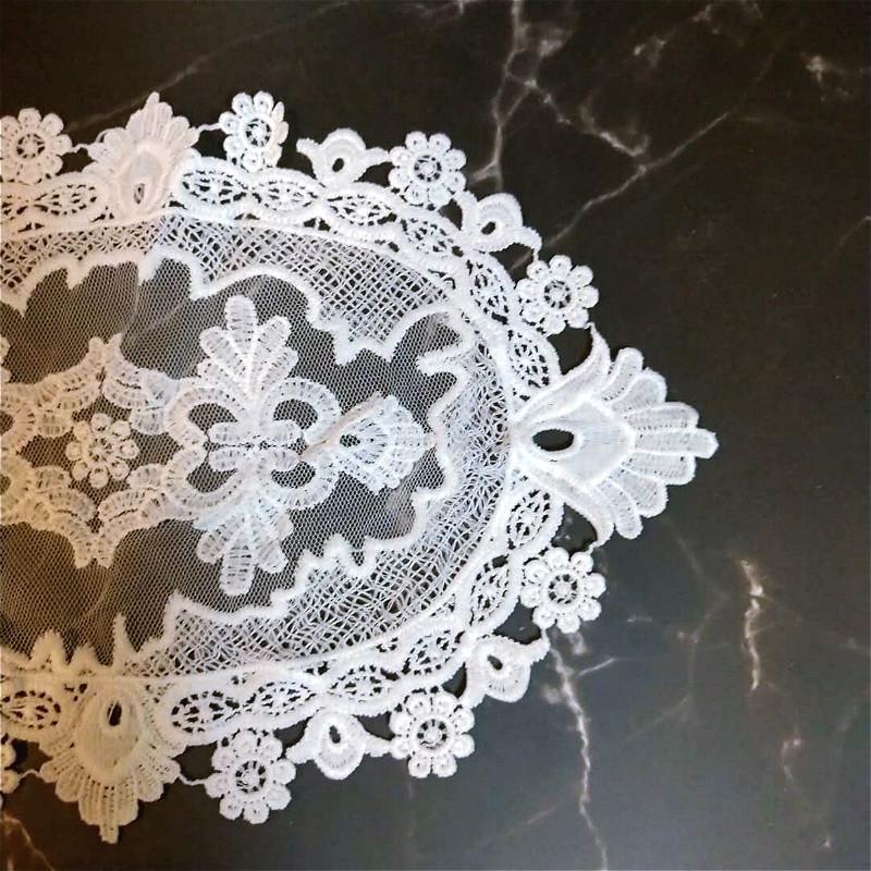 British Style Lace Embroidered Oval White Placemat Coaster Bedroom Balcony Coffee Cup Wine Cover Cloth Banquet Party Decoration