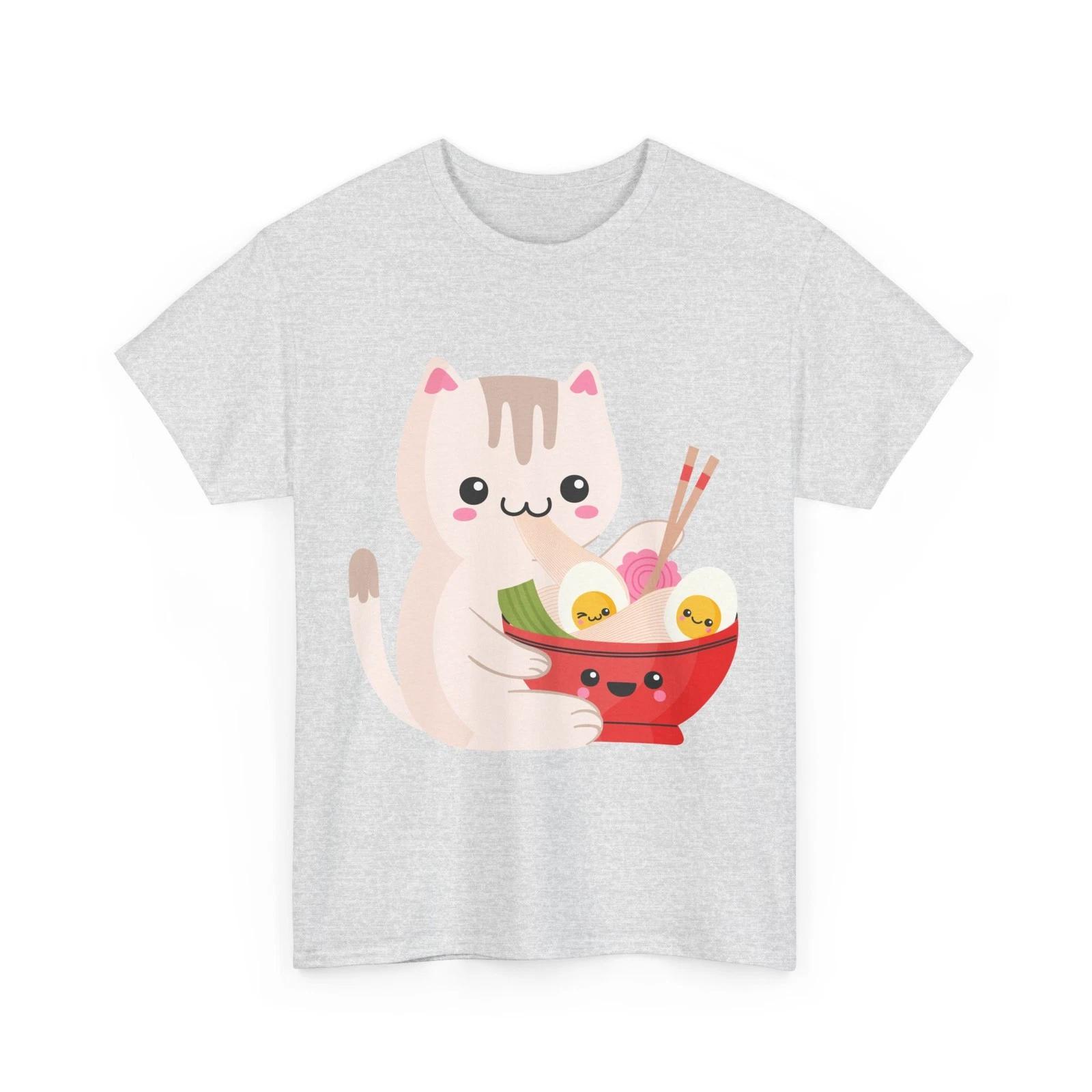 Kawaii Cat T shirt, Cat Eating Ramen Japanese Food Lovers Anime Cute Shirt XL