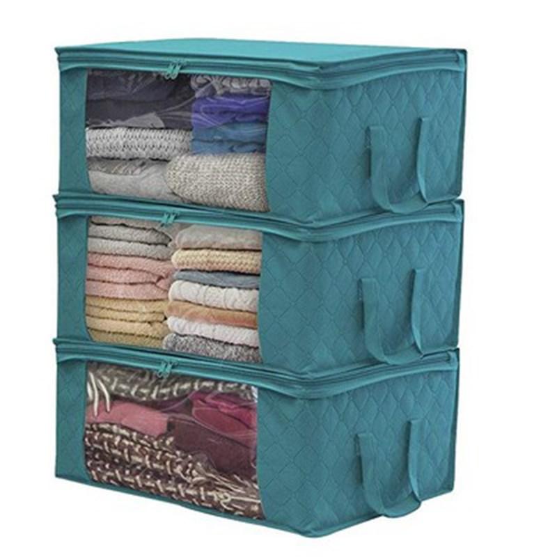 

Складная сумка для хранения одеял с 3 большими органайзерами для одежды для одеял, шкафов Blue