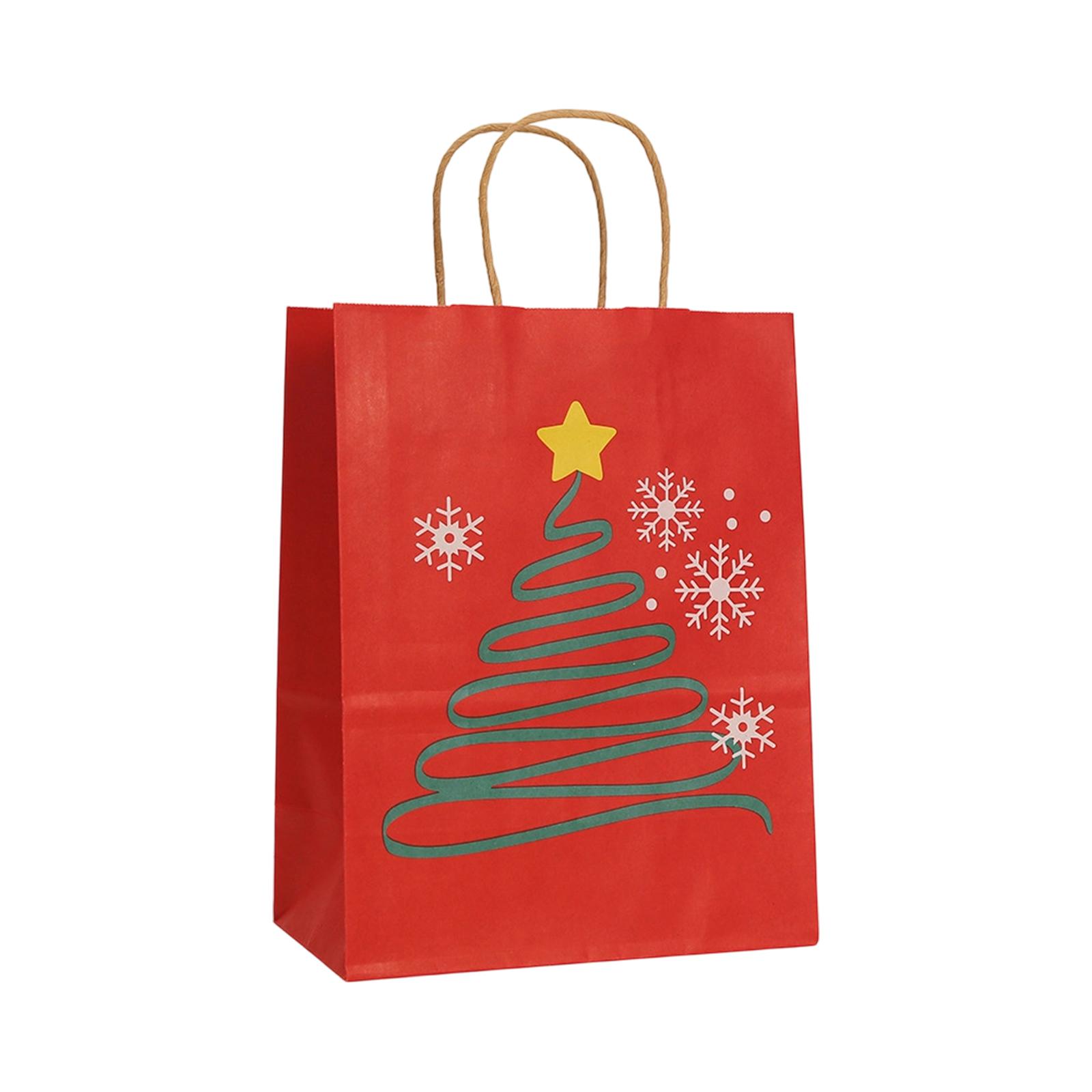 Christmas Theme Gift Paper Bags with Handles Kraft Paper Bags for Holiday Party Favors and Gift Packaging Reusable Design One Size