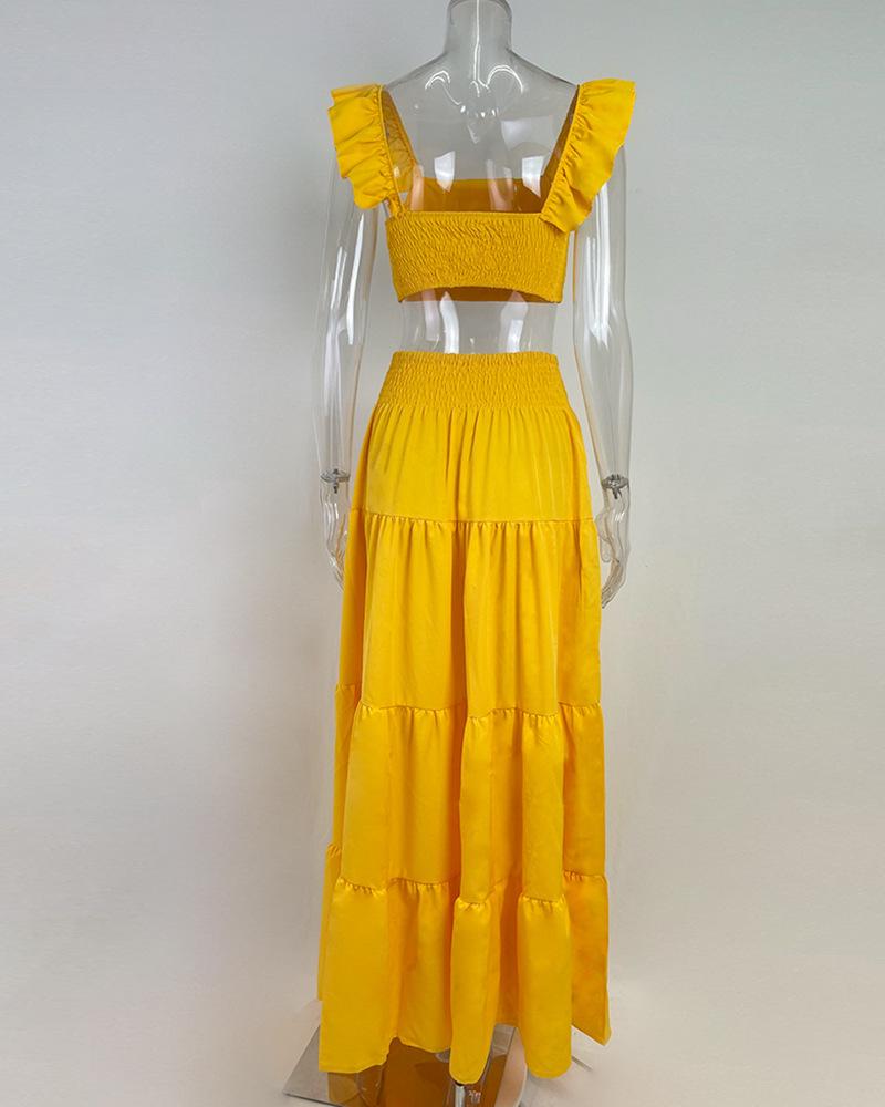 2025 Spring European & American Women's Trendy Mid-Waist Swing Skirt & Sexy Sling Set