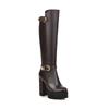 Women's Boots autumn winter new style fashion belt buckle Round head zipper Thick heel High heel High Boots
