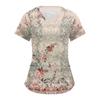 Women's Retro Floral  Printed Short Sleeve V-neck Tops Working Pocket Blouse