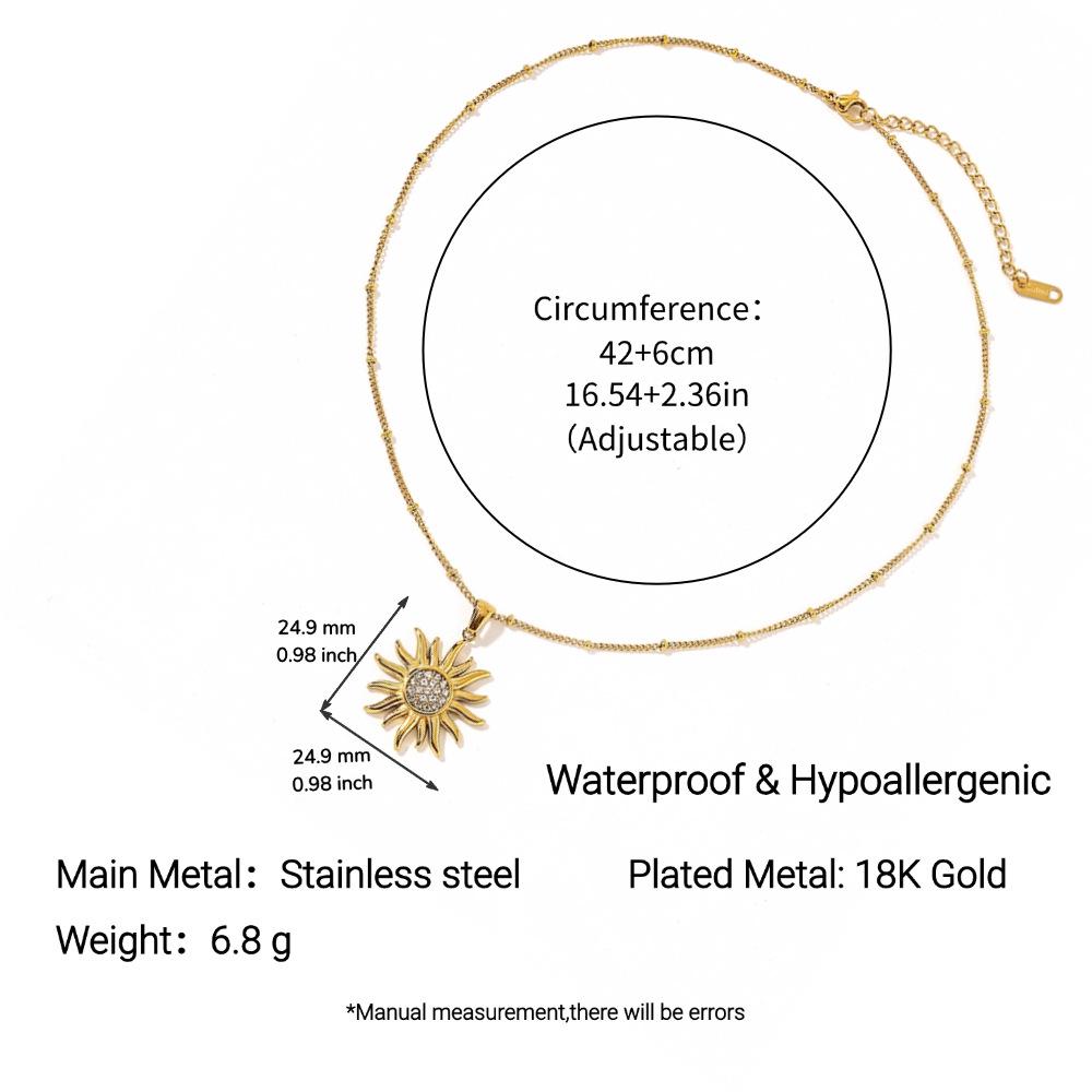 Naszyjnik Yingtai z 18-karatowego złota z motywem słońca i gwiazdy - Stal nierdzewna i tytanowa, Polerowany, Nieblaknąca biżuteria damska.