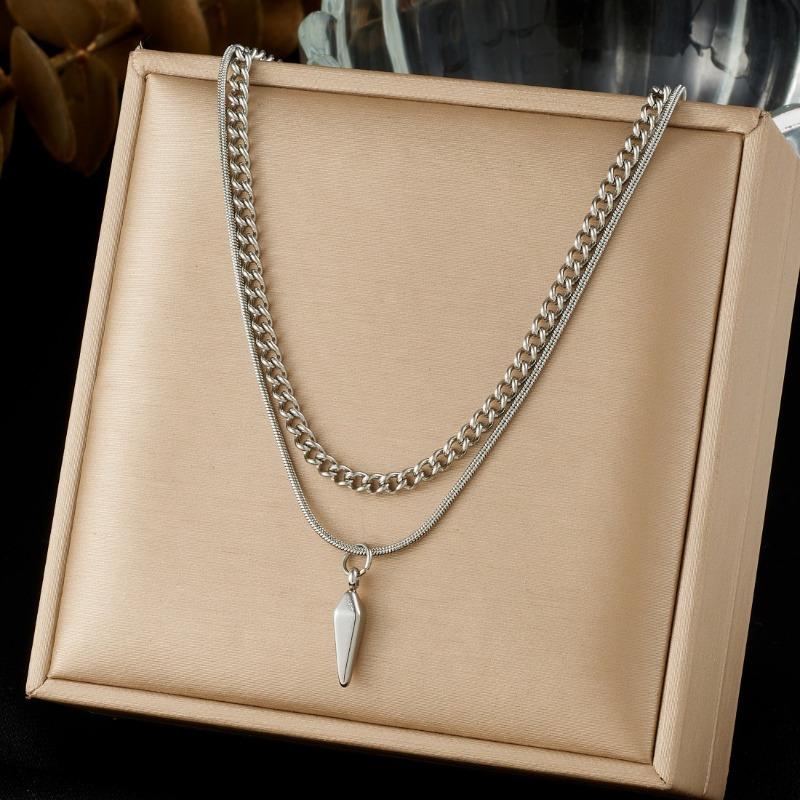 Gold Plated Layered Cuban Link Herringbone Necklace Spike Pendant Choker Jewelry серебряный