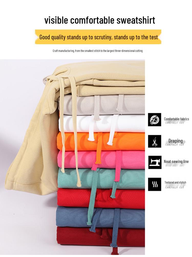 Unisex Heavy-Duty 380g Hoodie, Drop-Shoulder, Loose Fit, Solid Color Cotton, Ideal for Autumn/Winter Sports, Available In Stock. 