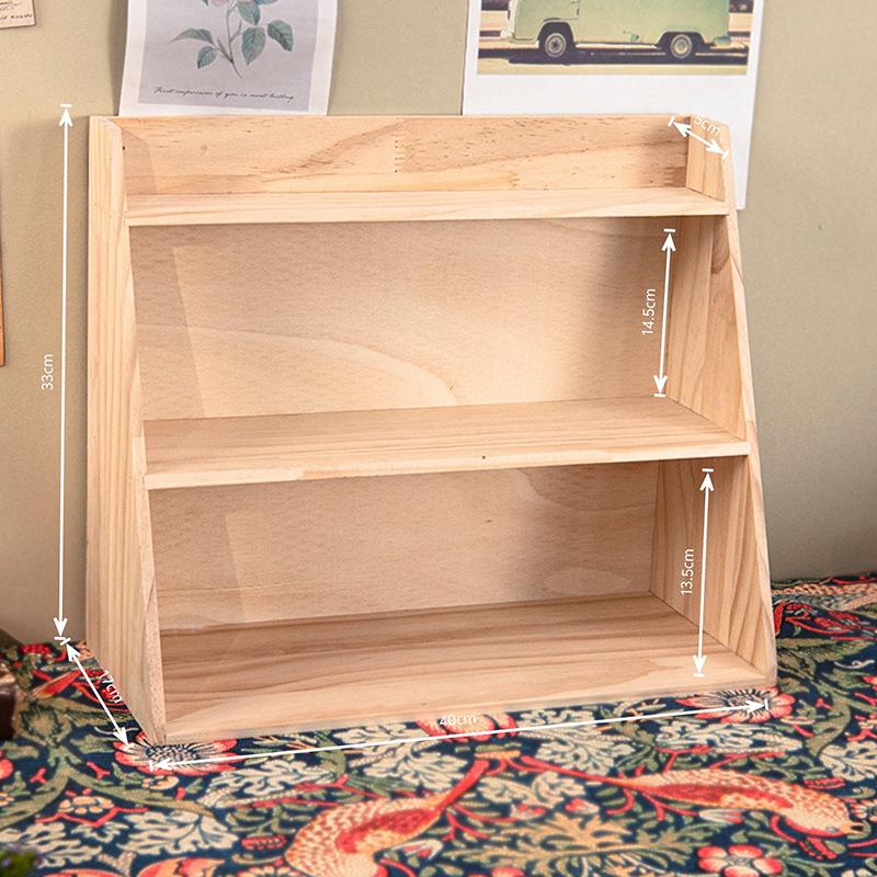 Desktop Retro Wooden Storage & Organization Rack for Journals, Ornaments, Coffee Cups, and Perfume.