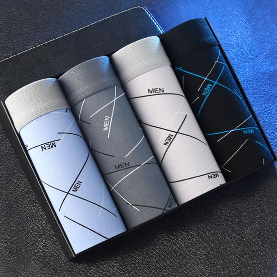 4 Pcs Men Underpants Elastic U Convex Soft Breathable Quick Dry Moisture-wicking Mid Waist Seamless Men Sports Boxers Men Underwear