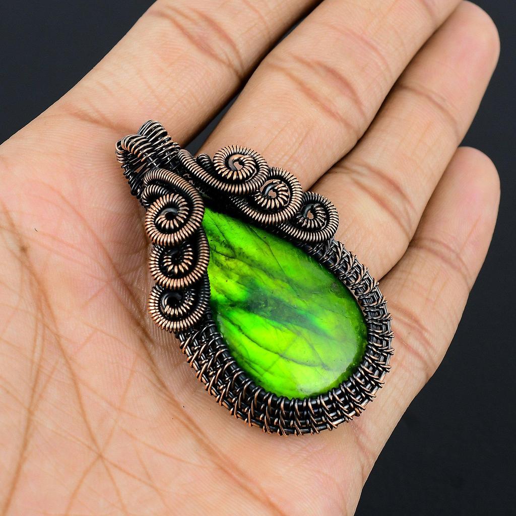 Green Flash Labradorite Pendant Gemstone Jewelry, 999 Copper Wire Wrapped Pendant, Handmade Jewelry Birthstone Pendant, Gift For Him