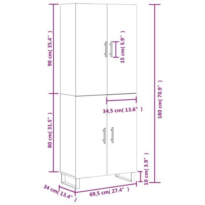 VidaXL Highboard Concrete Grey 69.5x34x180 Cm Engineered Wood 3195703