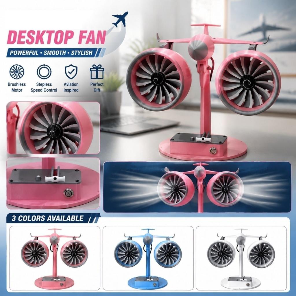 3D Printed Desktop Fan with Stepless Control and Brushless Motor, Aviation-Inspired Design, Gift