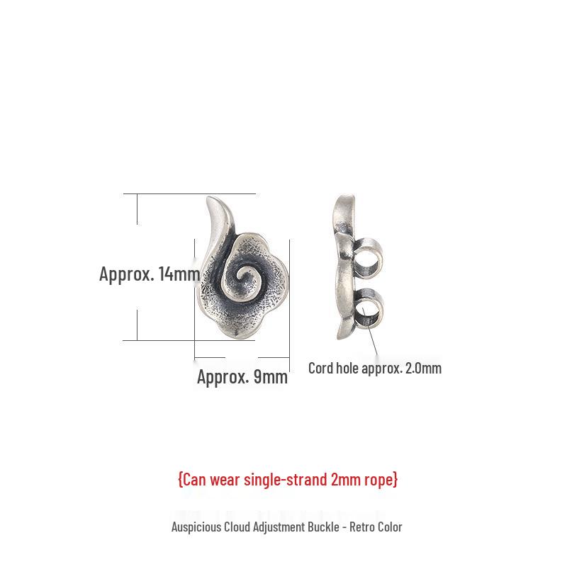 

S925 Sterling Silver Cloud Rope Necklace Clasp, Adjustable Buckle for Jade Pendant, 3mm Retro DIY Accessory