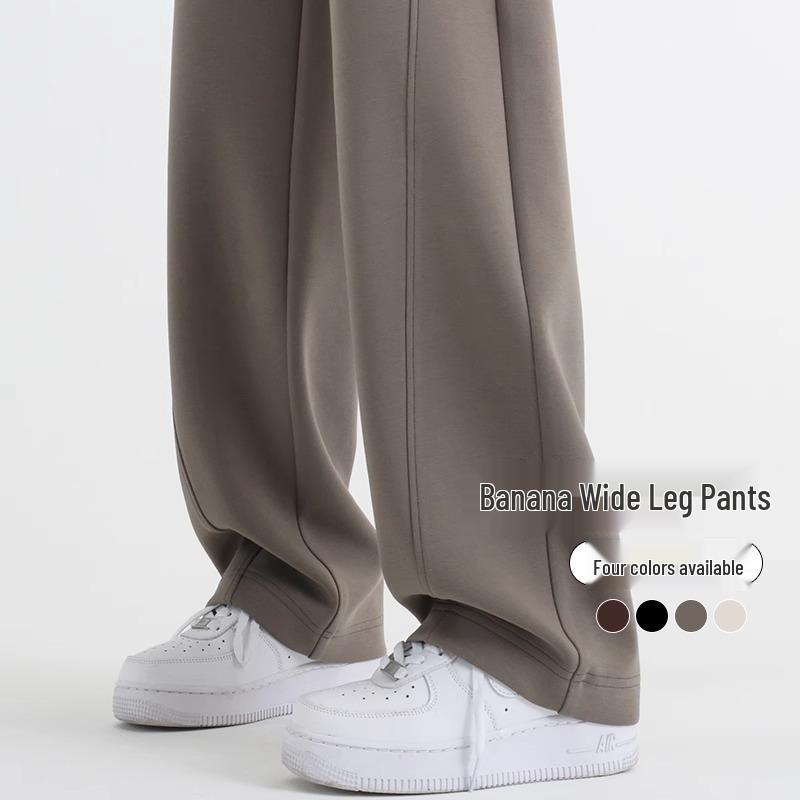 Banana Wide-Leg Women's Fleece-Lined Sweatpants - Autumn Winter 2025 Collection: Thick, Warm, Straight-Leg Pants.