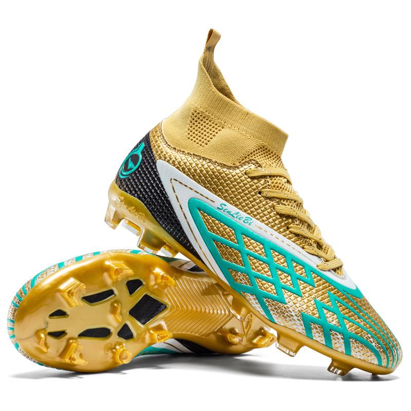 New high-top football shoes fly-woven tf broken nails youth artificial flat leather feet male and female students training shoes