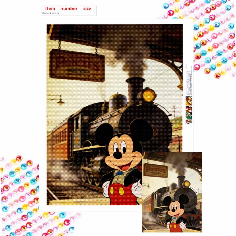 Disney Mickey Mouse Steam Train Diamond Paint Mosaic Art Painting Kit Handmade DIY Home Decor Round 20x30cm