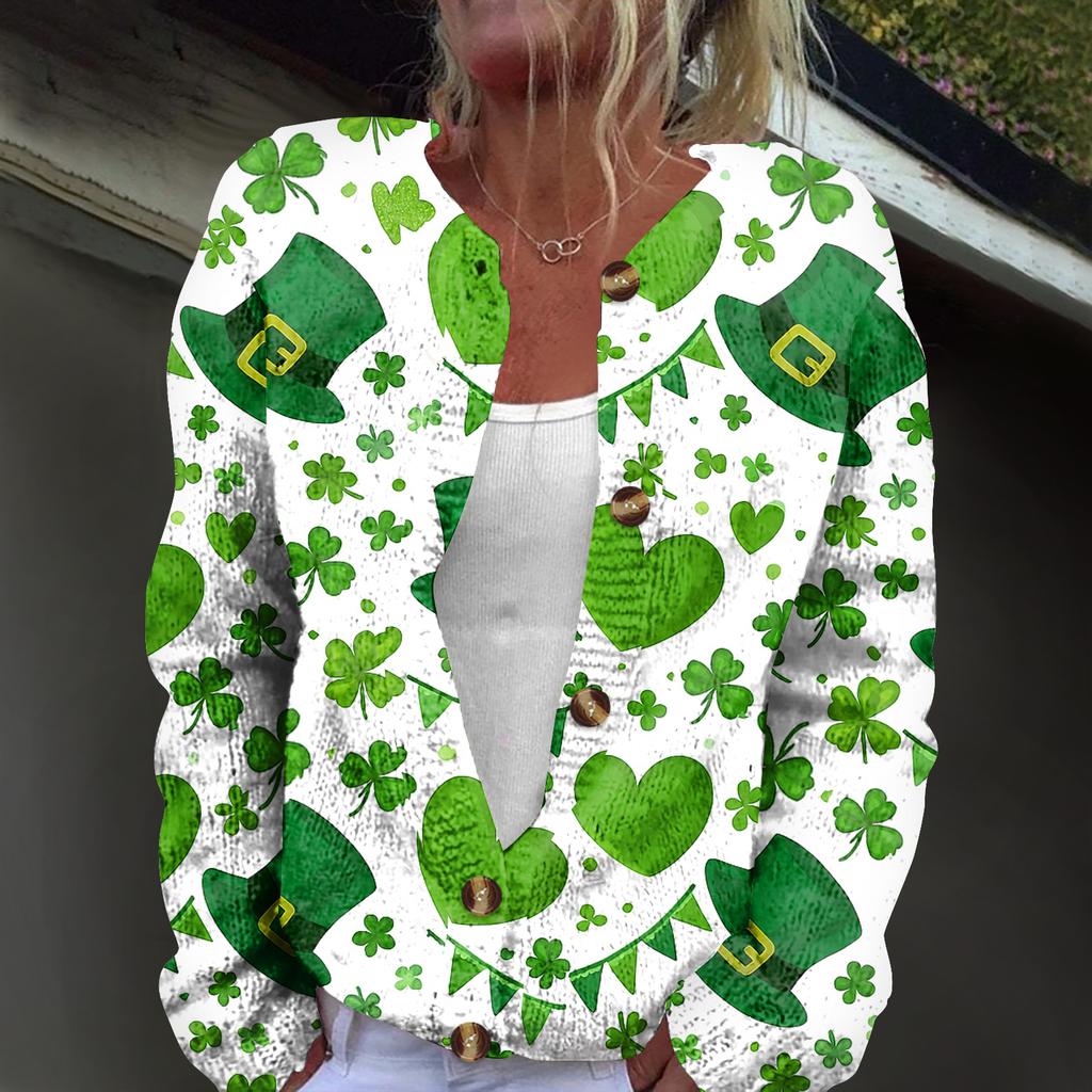 Women's Fashion Printed Long-Sleeved Knit Cardigan Button-Down Jacket