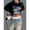 Vintage Damen Oversized T-Shirt Grafikdruck Locker Kurzarm Lässig Streetwear Damen Tägliche Tees