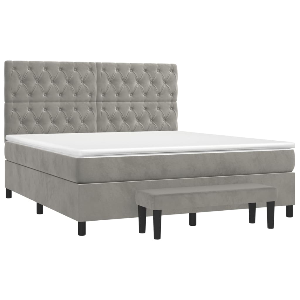 Vidaxl Letto Continentale Con Materasso, Grigio Chiaro, 160X200Cm, Velluto