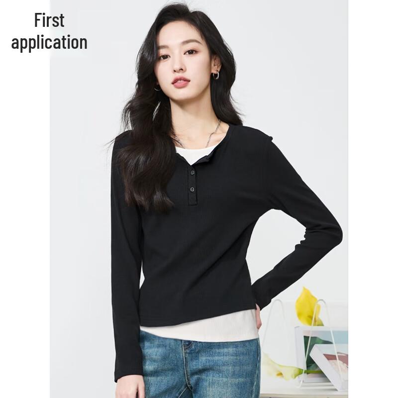 Chushen Women s Contrast Mock Layer Long Sleeve T-Shirt XL