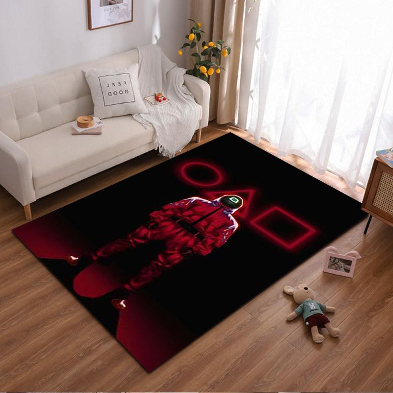 "Red Guard Illustration Carpet with Neon Shapes on Black Background" Suitable for use as an anti-slip for living room bedroom sofas