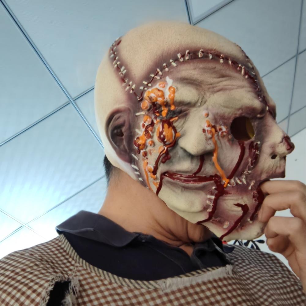 Třístranná maska ducha Halloween Horor Vrah Démon Cosplay Maska Strašidelný dům Žertovné rekvizity Krvácející Stehy Hlava Ducha