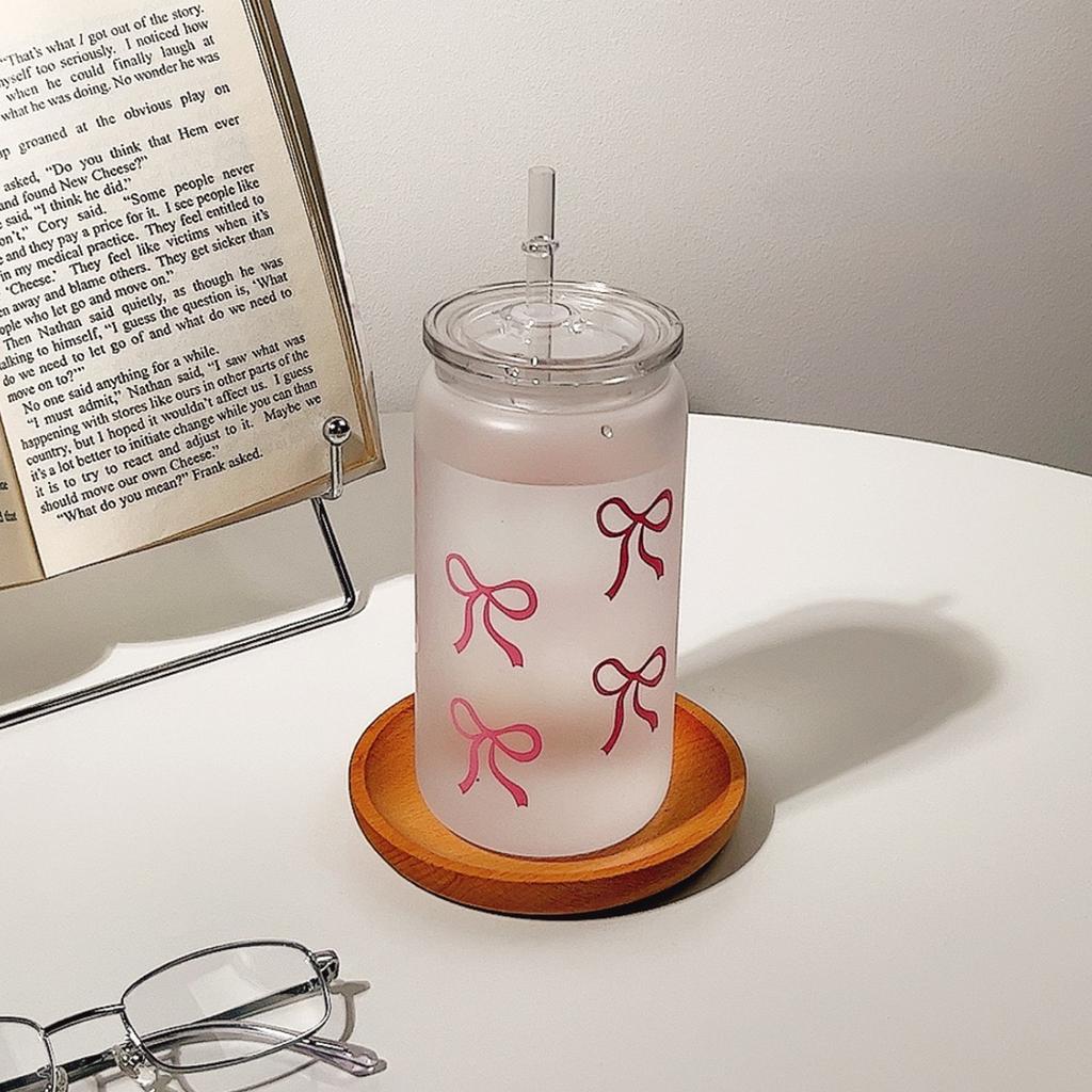 Girl Bow Celebrity Plastic Cup Heat-Resistant Coffee Milk Cup Cute High Beauty Frosted Straw Cup Casual Office Home Casual