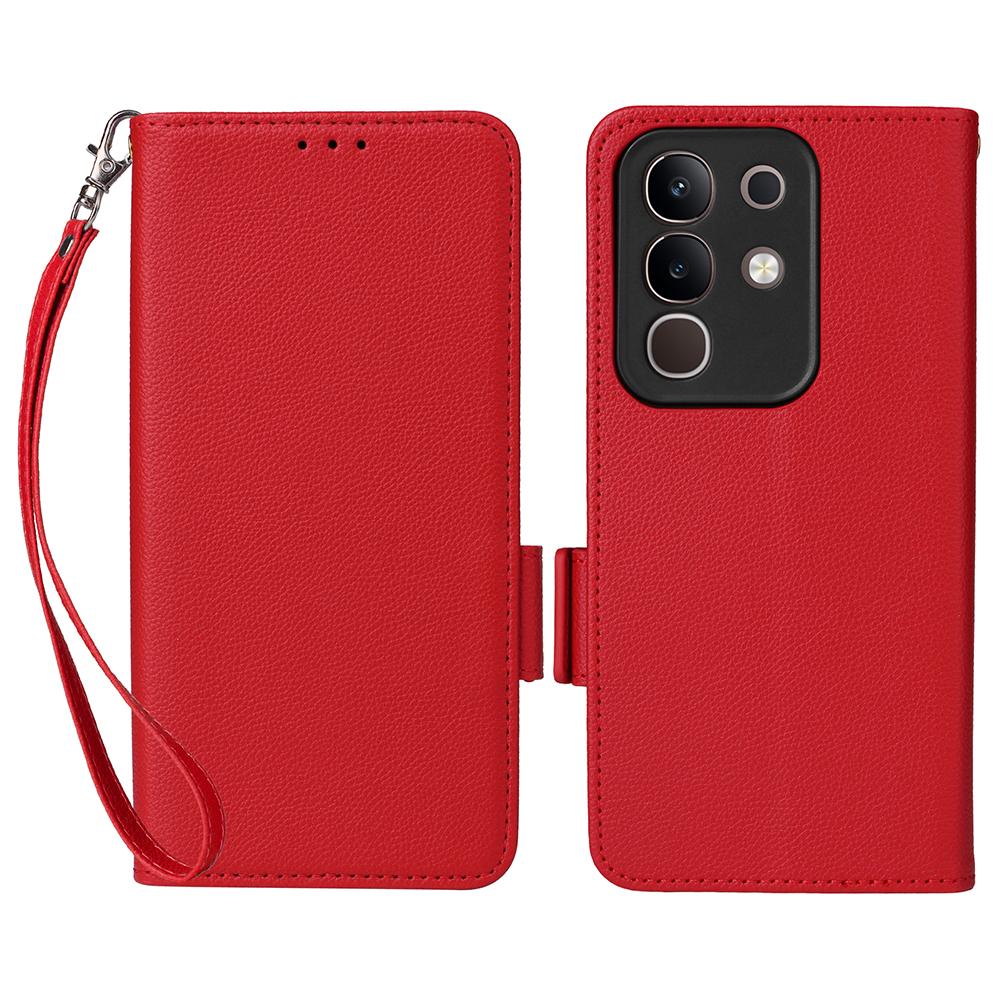 For vivo Y29 4G/T4x 5G Case with Wrist Strap Litchi Texture PU Leather Wallet Phone Cover