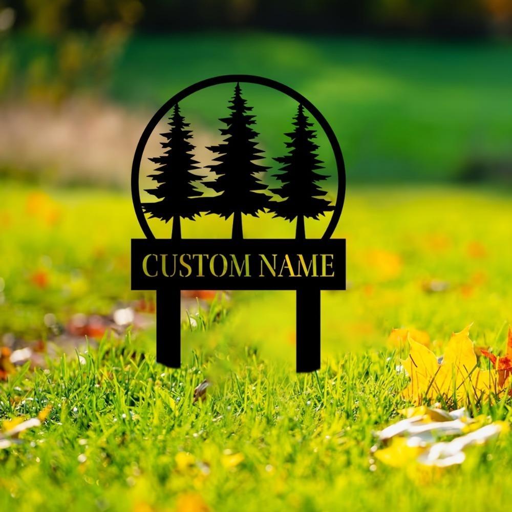 Metal Pine Tree Garden Stakes Outdoor Lawn Patio Decor Easy Install Yard Accent