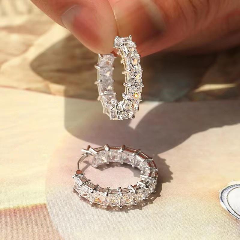 

CAOSHI Versatile Luxury Hoop Earrings for Women Charming Princess Square Cubic Zirconia Daily Wear Graceful Zircon Accessories