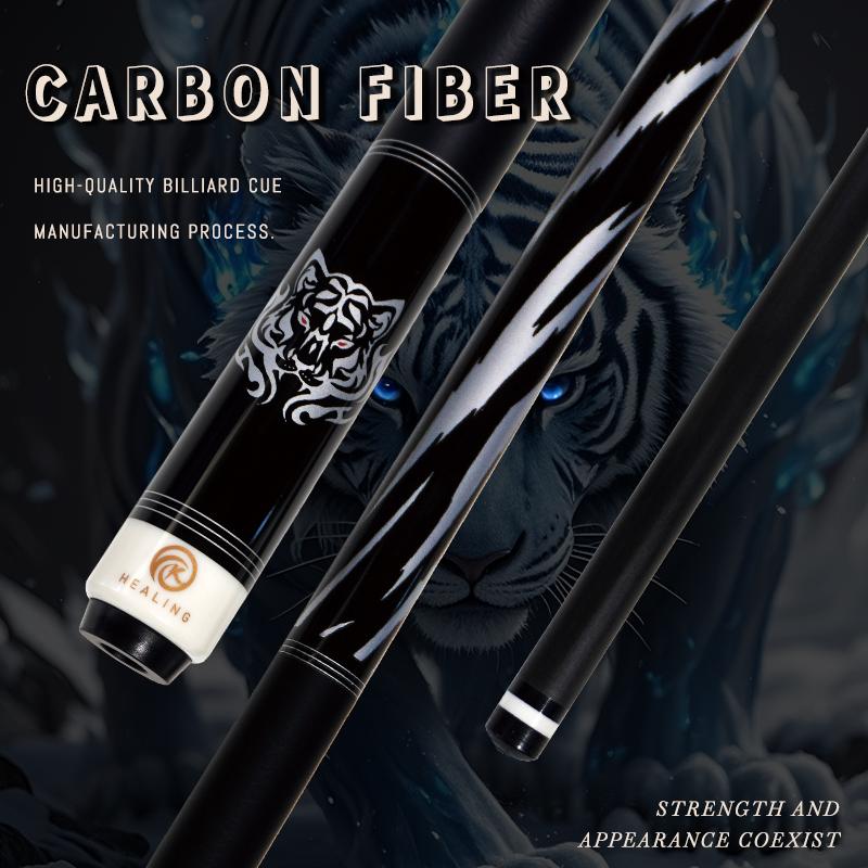 OKHEALING Karbonfaser Billard Queue Schwarze Technologie Billard Queue Sticks 11,8mm Spitze Radial Pin Verbindung 147cm/58Zoll Länge 19~20oz Gewicht, Weißer Tiger