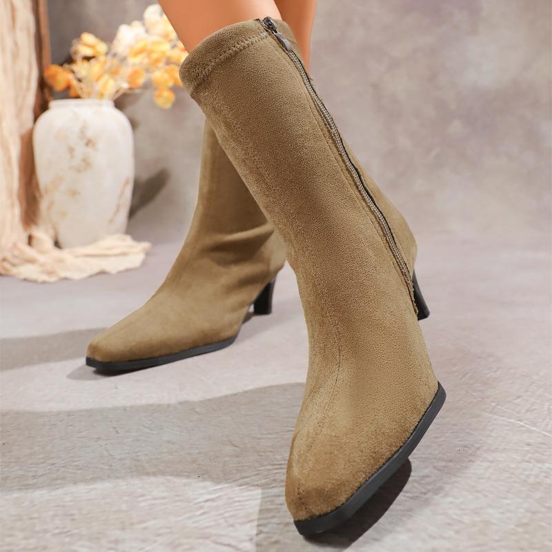 High Heels Women Fall Winter 2025 New All-match Mid-tube Boots Suede Pointed Toe Stretch Skinny Booties