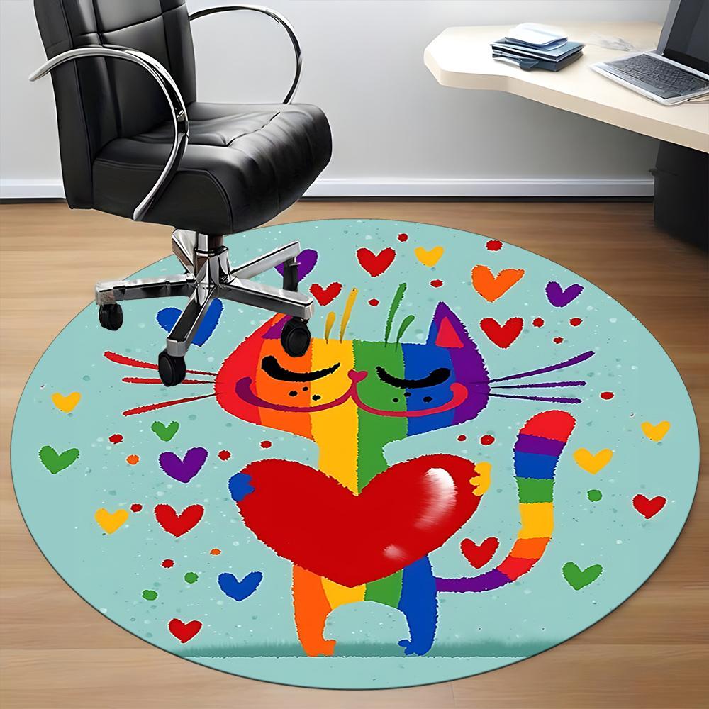 1pc Rainbow Cats Office Round Area Rug, Indoor Mat Suitable ForOffice, Under Office Chairs Bedroom Living Room Home Decor, Room Decot225