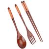 Wooden Chopsticks Spoon Fork Tableware Dinnerware 3pcs Set (with black thread)