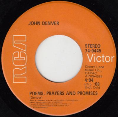 7-Zoll-Schallplatte JOHN DENVER, FAT CITY / JOHN DENVER - Take Me Home, Country Roads / Poems 740445 RCA Victor 1971 Kanada Pop Gebraucht