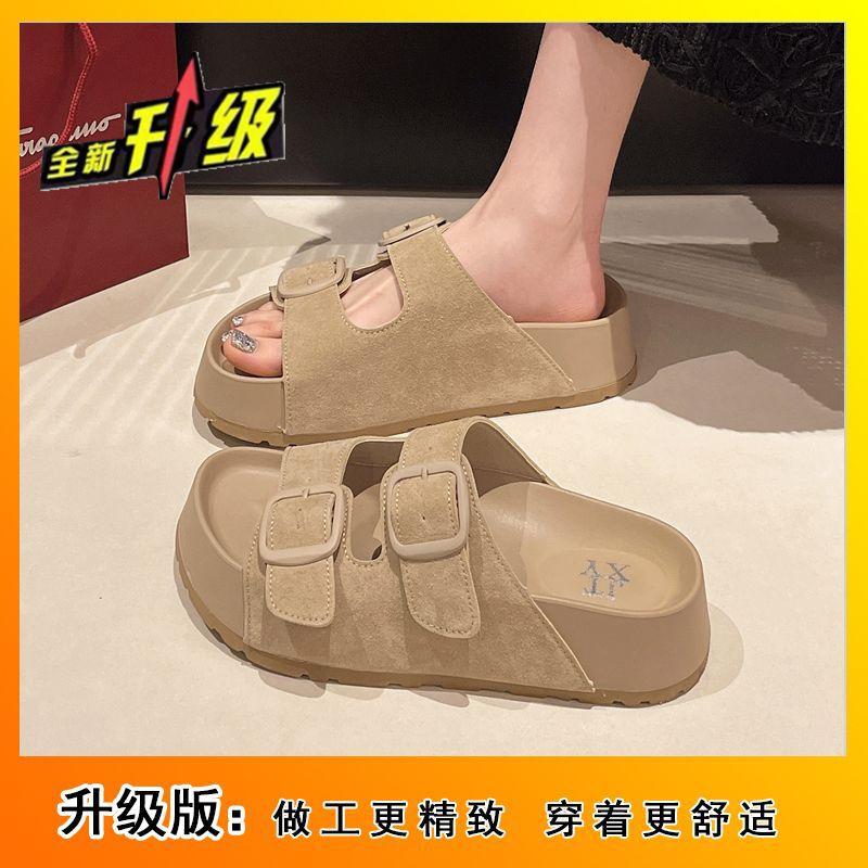 Platform sole retro beach vacation sandals 2025 summer new wear fashion versatile one-word drag boken slippers women