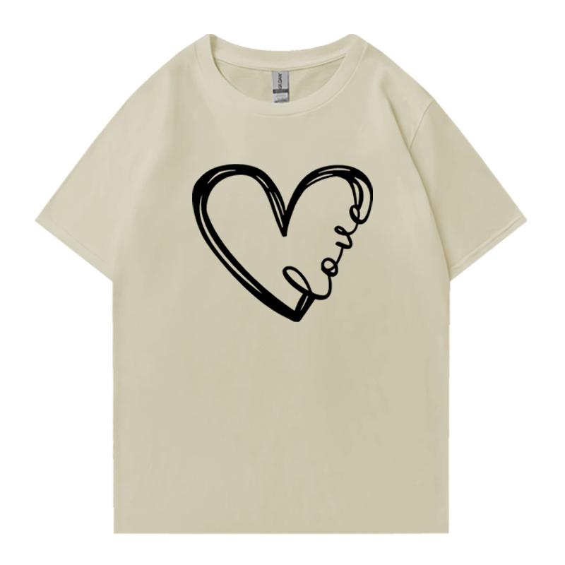 

Модные хлопковые футболки с принтом сердец любви, с круглым вырезом, с коротким рукавом, мужские, женские, летние, оверсайз, уличная одежда, топ больших размеров XXXL песочный